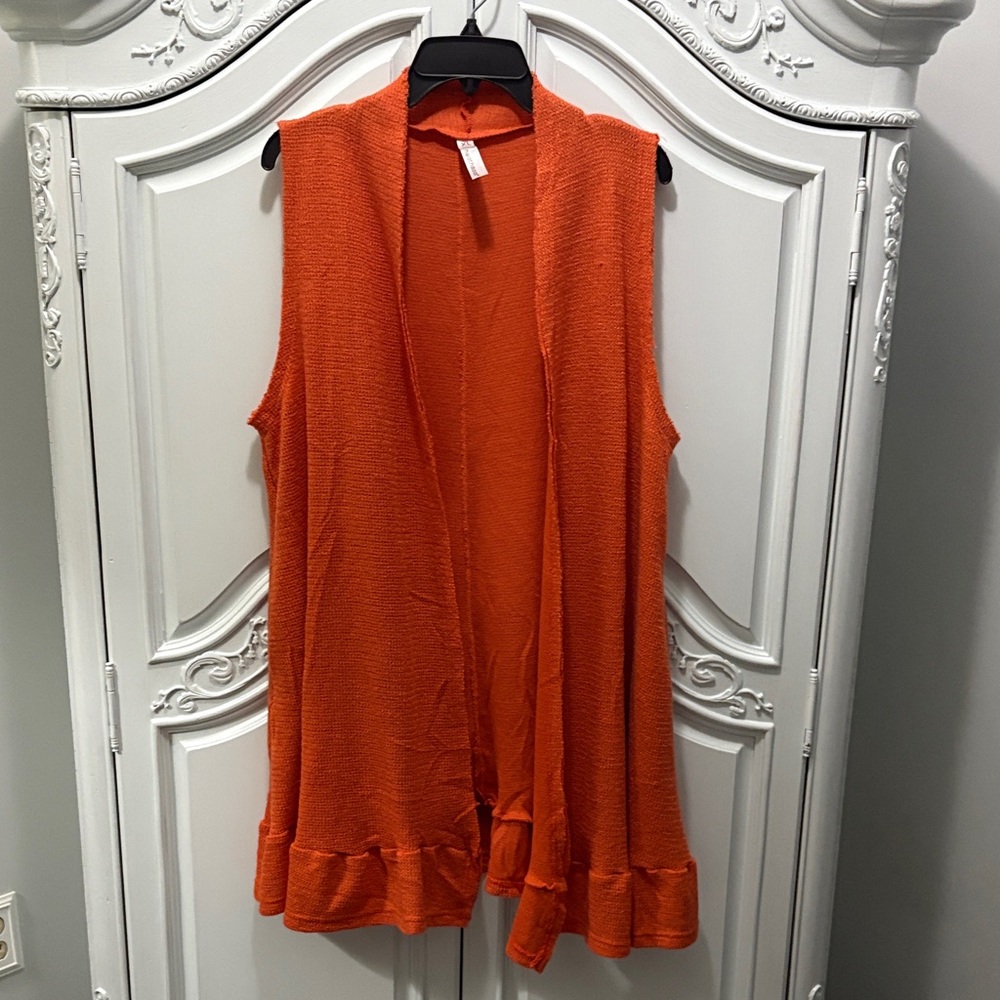 Orange Sleeveless Cardigan Vest - xl